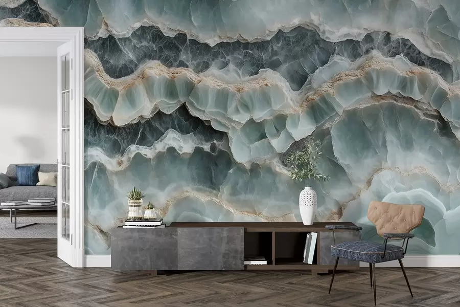 Valokuvatapetti Marmoripinnan tyyli, jossa on aaltomaisia hartsiviivoja jäljittelevä tyyli w08561