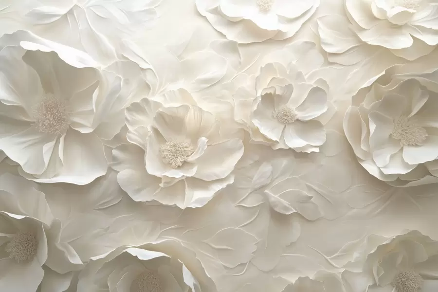 Valokuvatapetti Ilmavia kukkia lämpimillä sävyillä lehtien taustaa vasten w08562