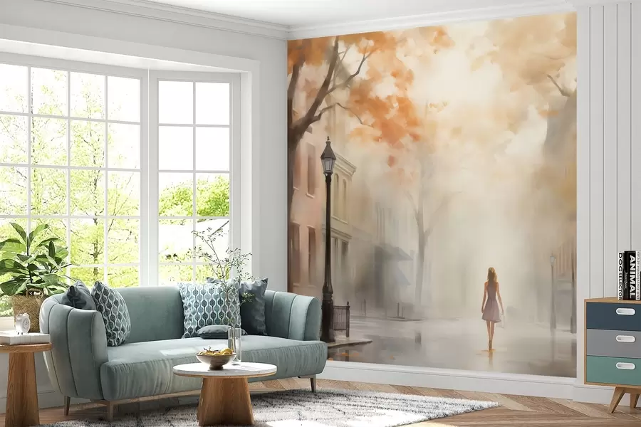 Valokuvatapetti Syksyn kaupunki sumussa w08591