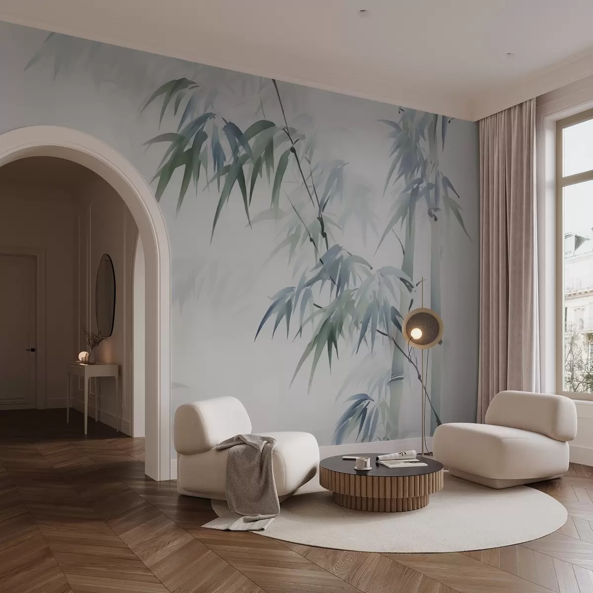 Valokuvatapetti Bambu oksat jäljitelmä sumea akvarelliväri w02705