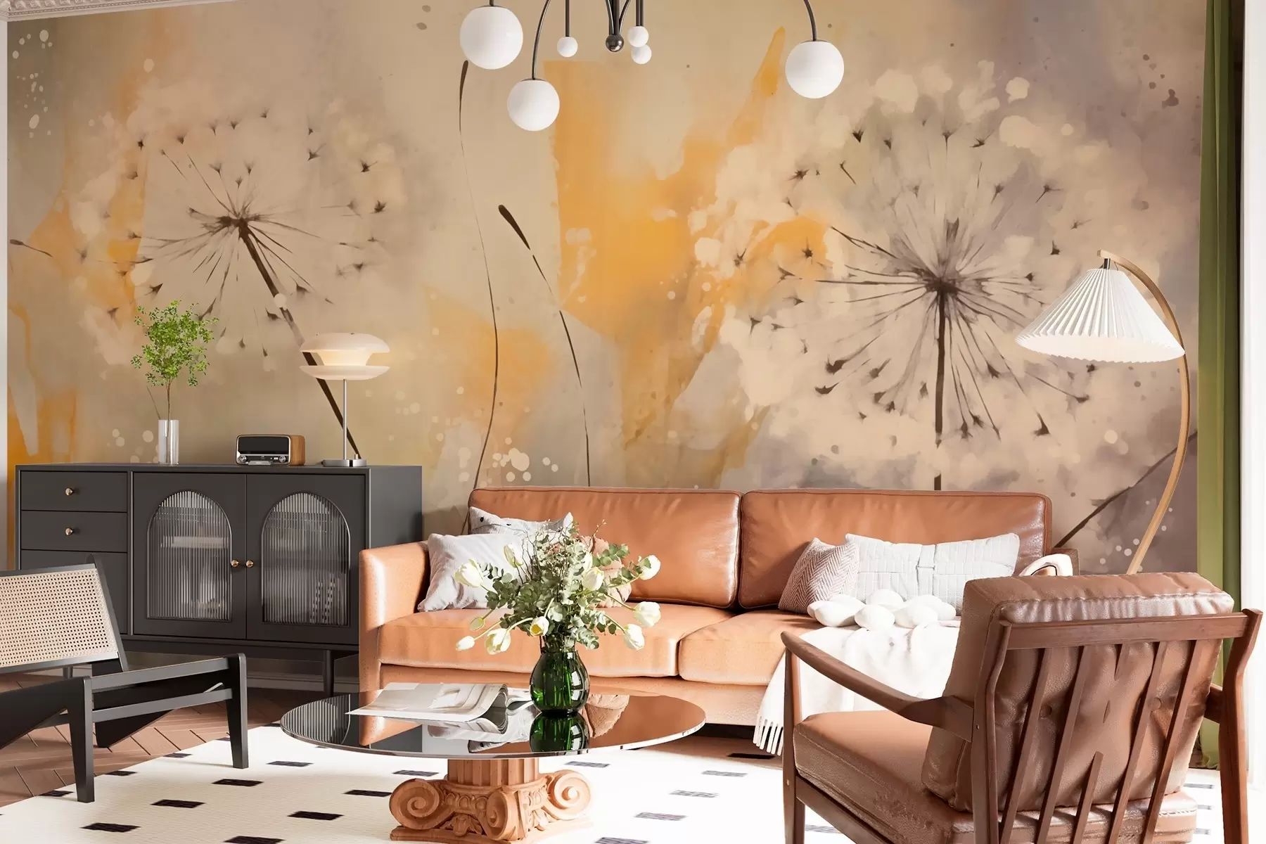 Valokuvatapetti Sumeat voikukat pastelliväreissä w02699