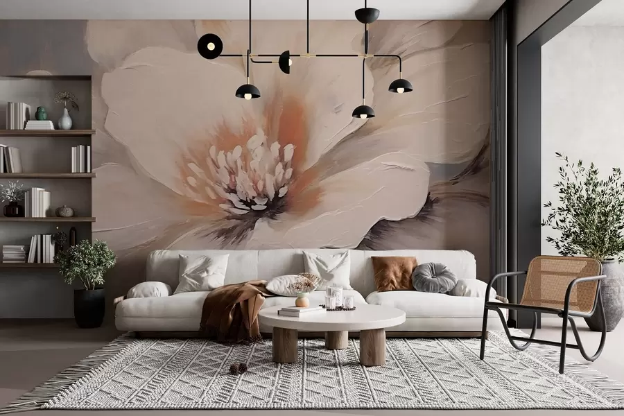 Valokuvatapetti Abstrakti valkoinen kukka harmaalla taustalla w02702