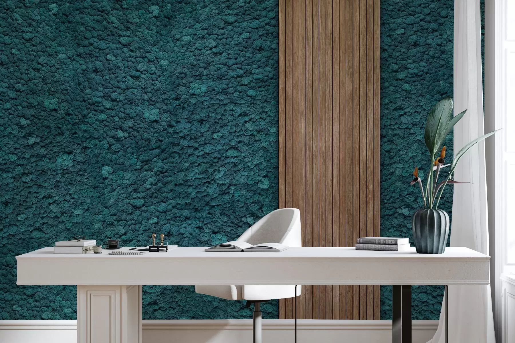 Valokuvatapetti Moss tyyli seinä puinen paneeli, rehevä sininen väri w02656v2