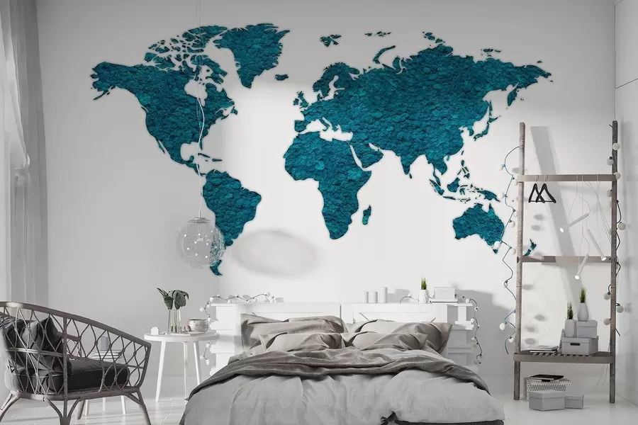 Valokuvatapetti Maailmankartta sammal, luonto, sininen väripaletti  w02657v1