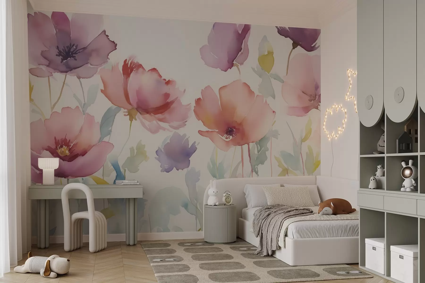 Valokuvatapetti Kirkkaat kukat jäljitelmä sumea akvarelliväri w02728