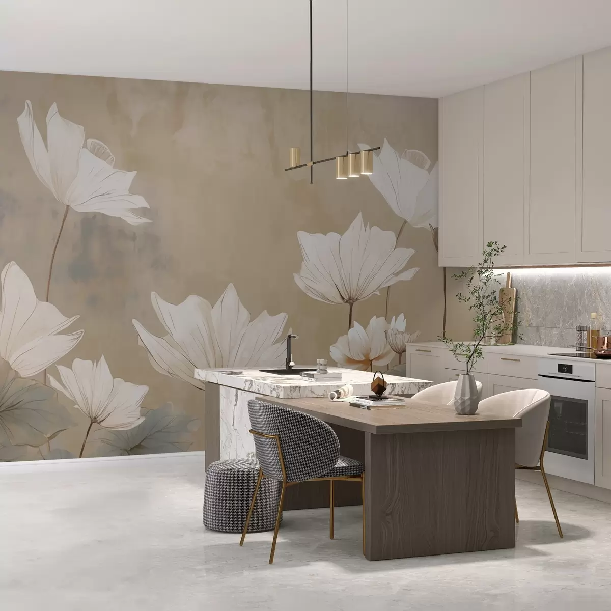 Valokuvatapetti Valkoisia kukkia kuvioitu tausta jäljitelmä maalaus w02729