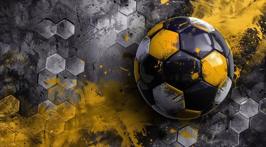 Valokuvatapetti Jalkapallo taustalla hunajakennot keltaisella maalilla tahroja w08616