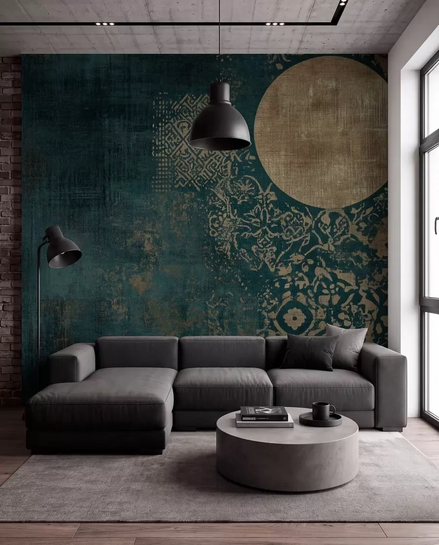 Valokuvatapetti Keltaiset ympyrät tummalla ikääntyneellä taustalla w08628