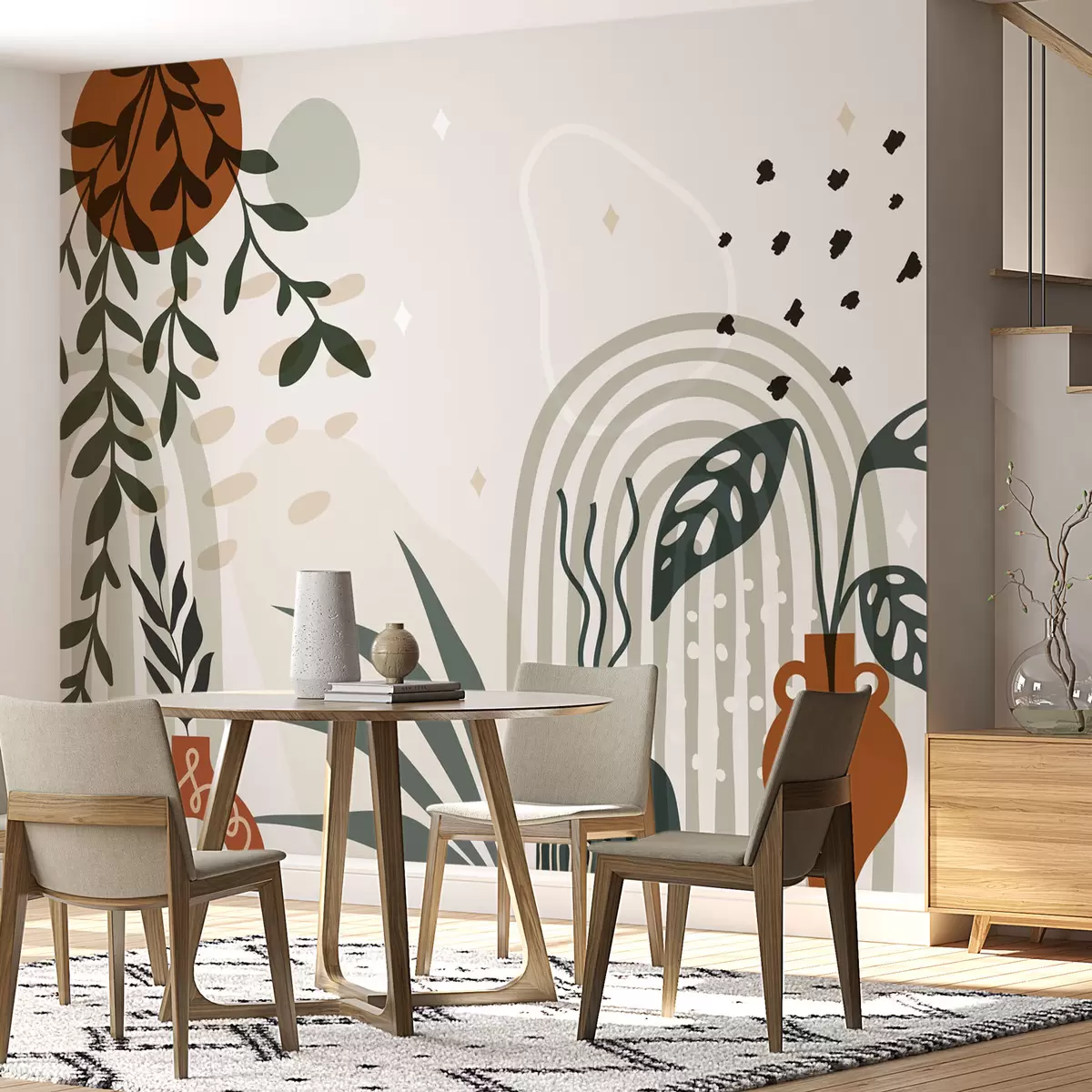 Valokuvatapetti Boho-tyyliset kaaret ja kukat w02752