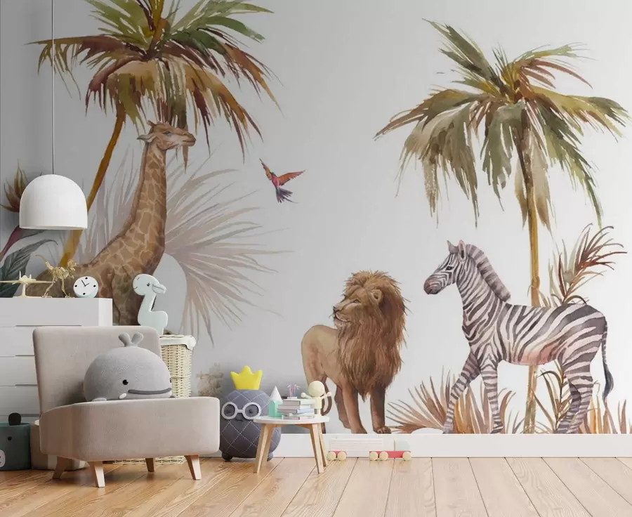 Valokuvatapetti Villieläimet trooppisten palmujen alla u51895