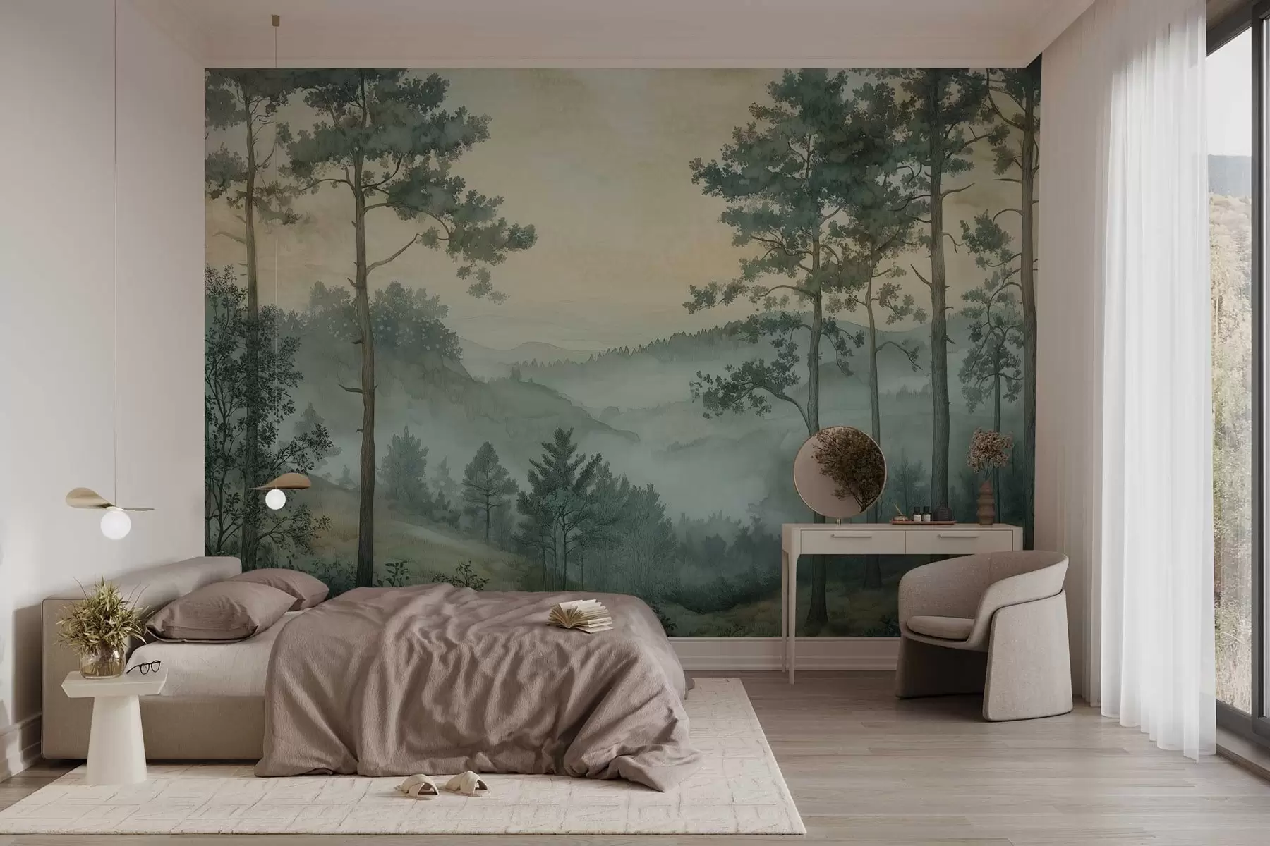 Valokuvatapetti panoraama metsästä ja kukkuloista w02690