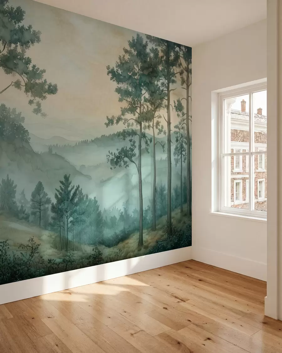 Valokuvatapetti panoraama metsästä ja kukkuloista w02690