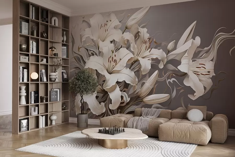 Valokuvatapetti Hienostuneita valkoisia liljoja pastellisävyissä sävyissä w08633v1