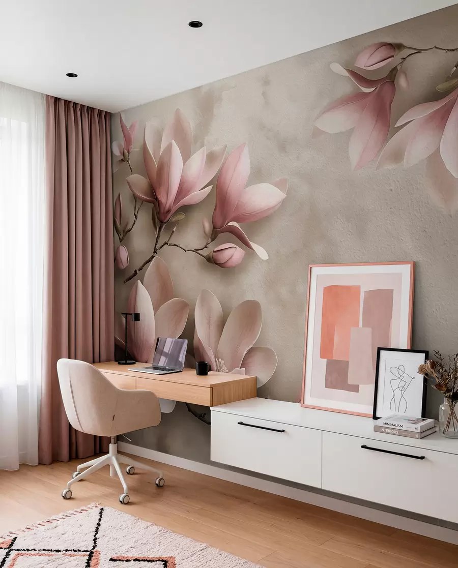 Valokuvatapetti Magnolia harmaanruskealla w08636v2