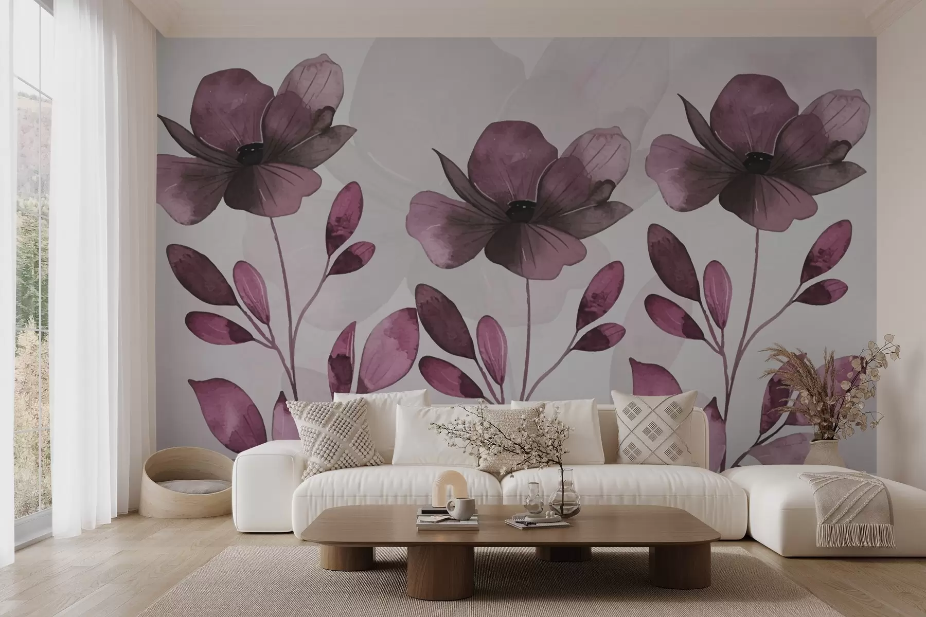 Valokuvatapetti suuret vaaleanpunaiset kukat w02800v1