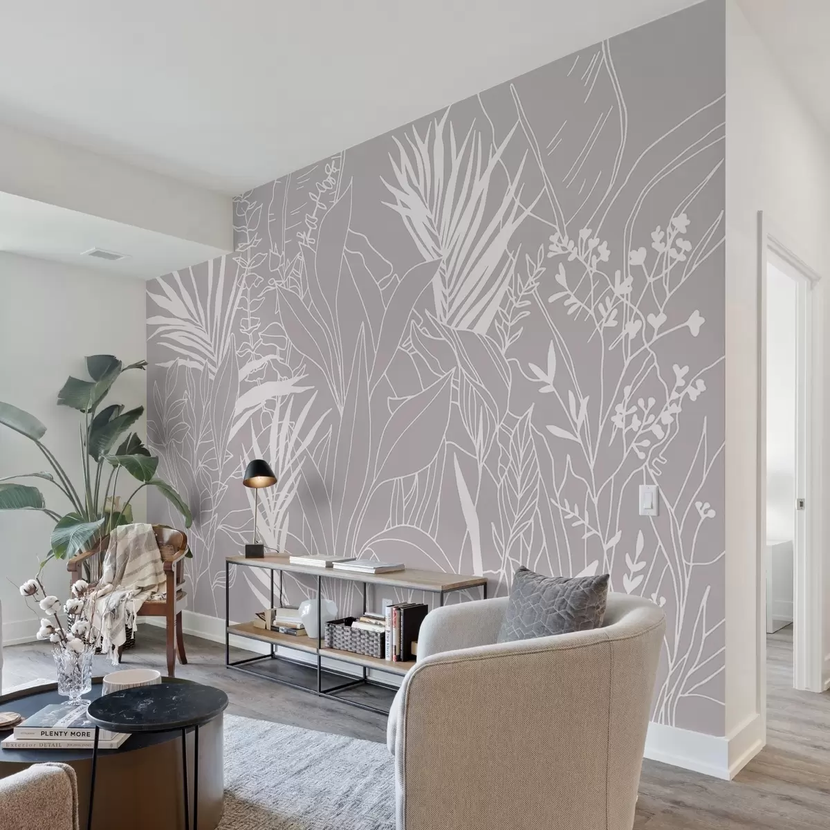 Valokuvatapetti Kasvitieteellinen Line Art neutraalilla taustalla w02775