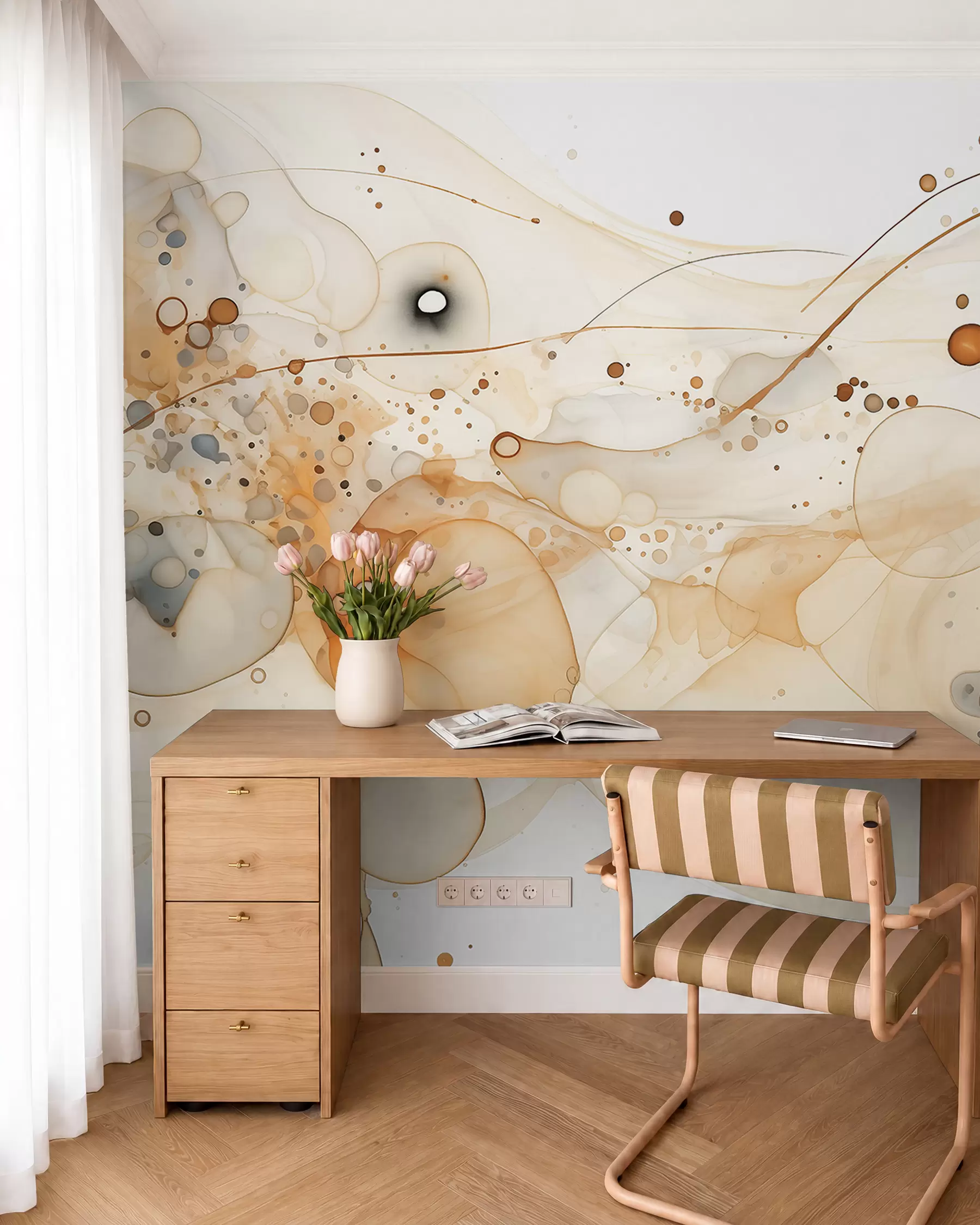 Valokuvatapetti Abstrakti mustetaide, nestemäinen tyyli, beige väripaletti  w02744