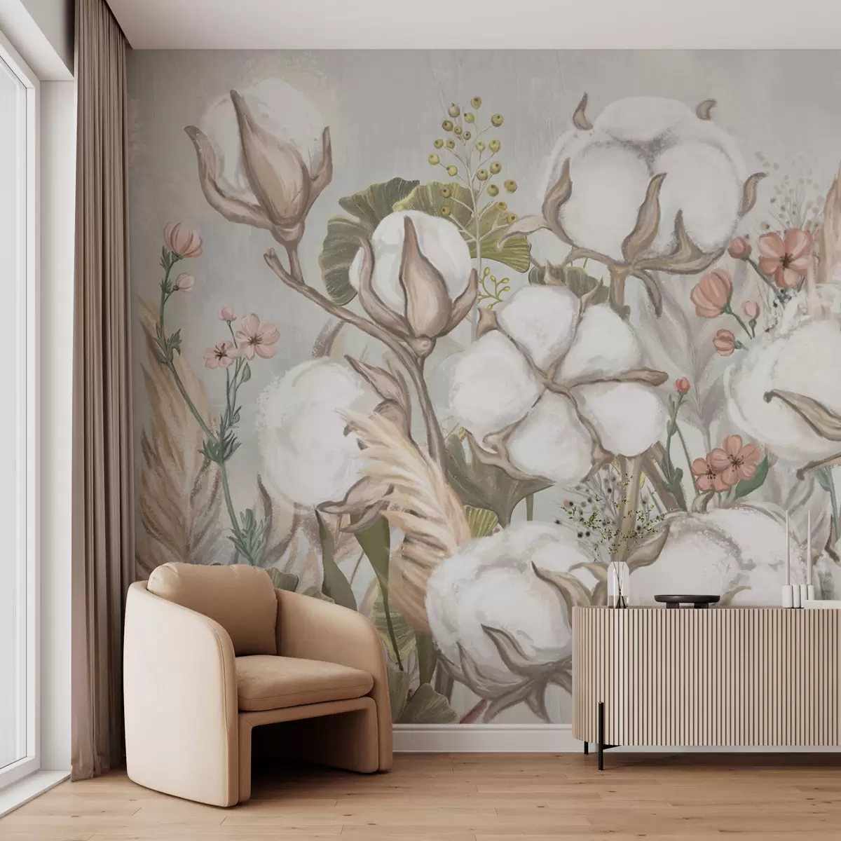 Valokuvatapetti Herkkä puuvillakukkien järjestely w02641