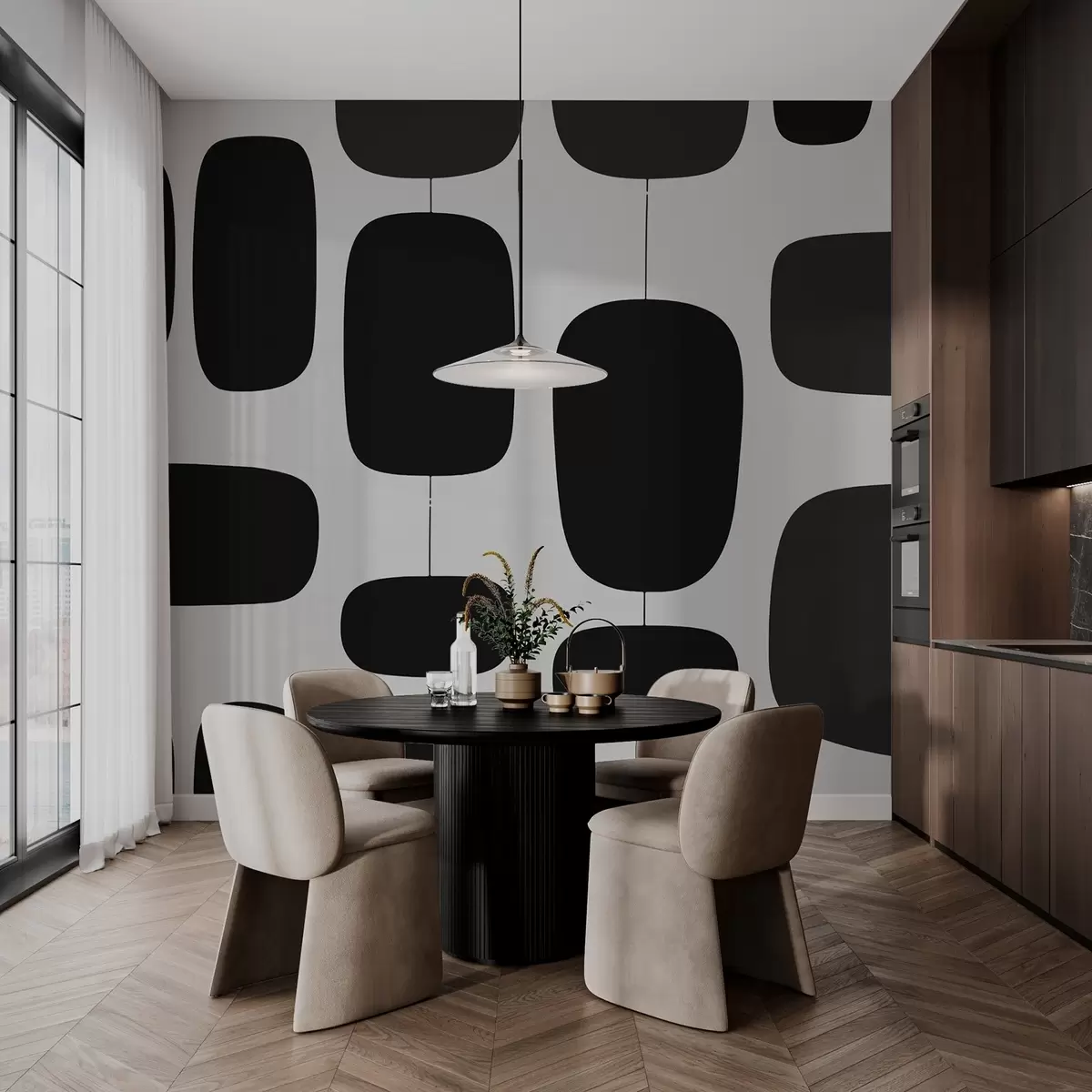 Valokuvatapetti Abstrakti geometrinen kuvio, jossa on soikeita muotoja w02861