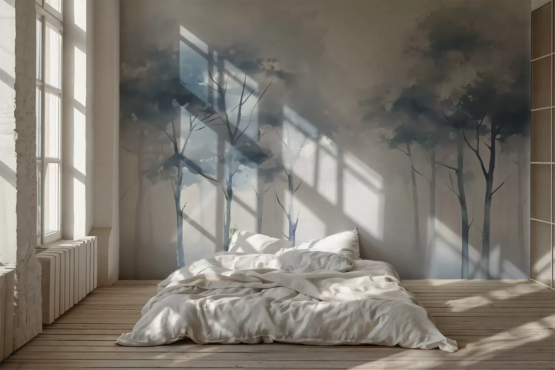 Valokuvatapetti Puun siluetit jäljitelmä märkä akvarelliväri w02927