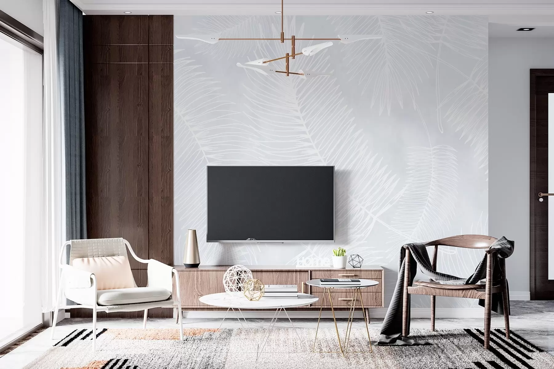 Valokuvatapetti Valkoiset lehtien siluetit kuvioidulla taustalla w02894v1