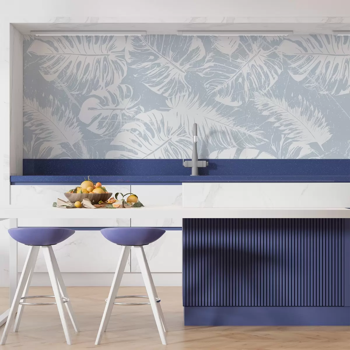 Valokuvatapetti Valkoiset lehtien siluetit kuvioidulla taustalla w02895v2