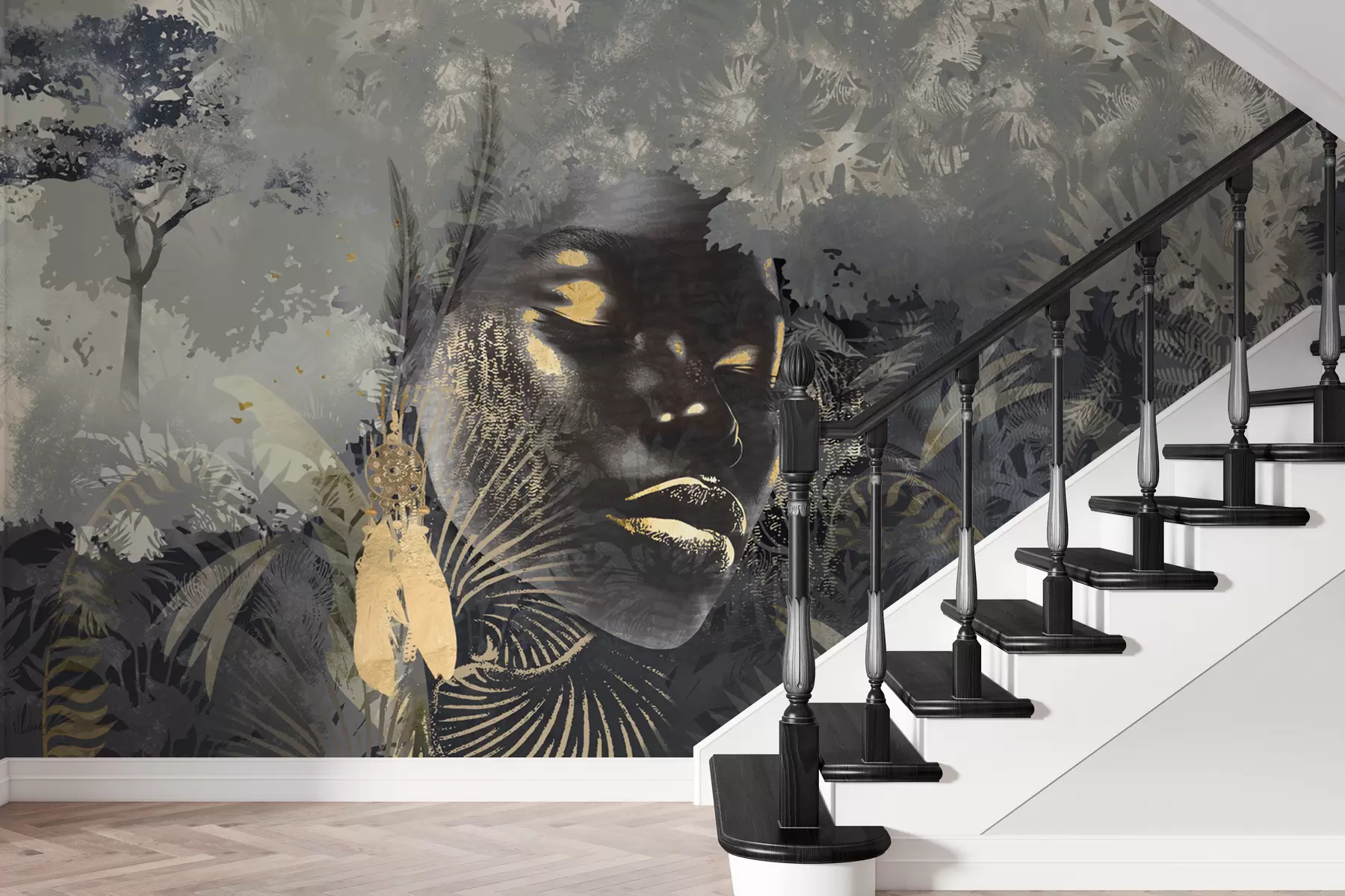 Valokuvatapetti Maaginen Afrikka sademetsä, tyttömäinen ja vektorielementtejä w02642