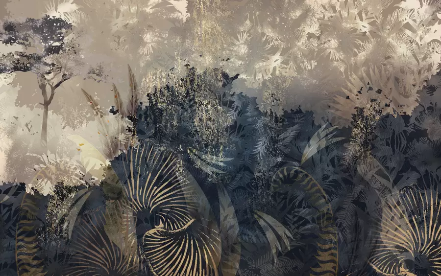 Valokuvatapetti Maaginen Afrikka, jossa on sademetsä ja vektorielementtejä, joissa on ruskea sävy w02643v1