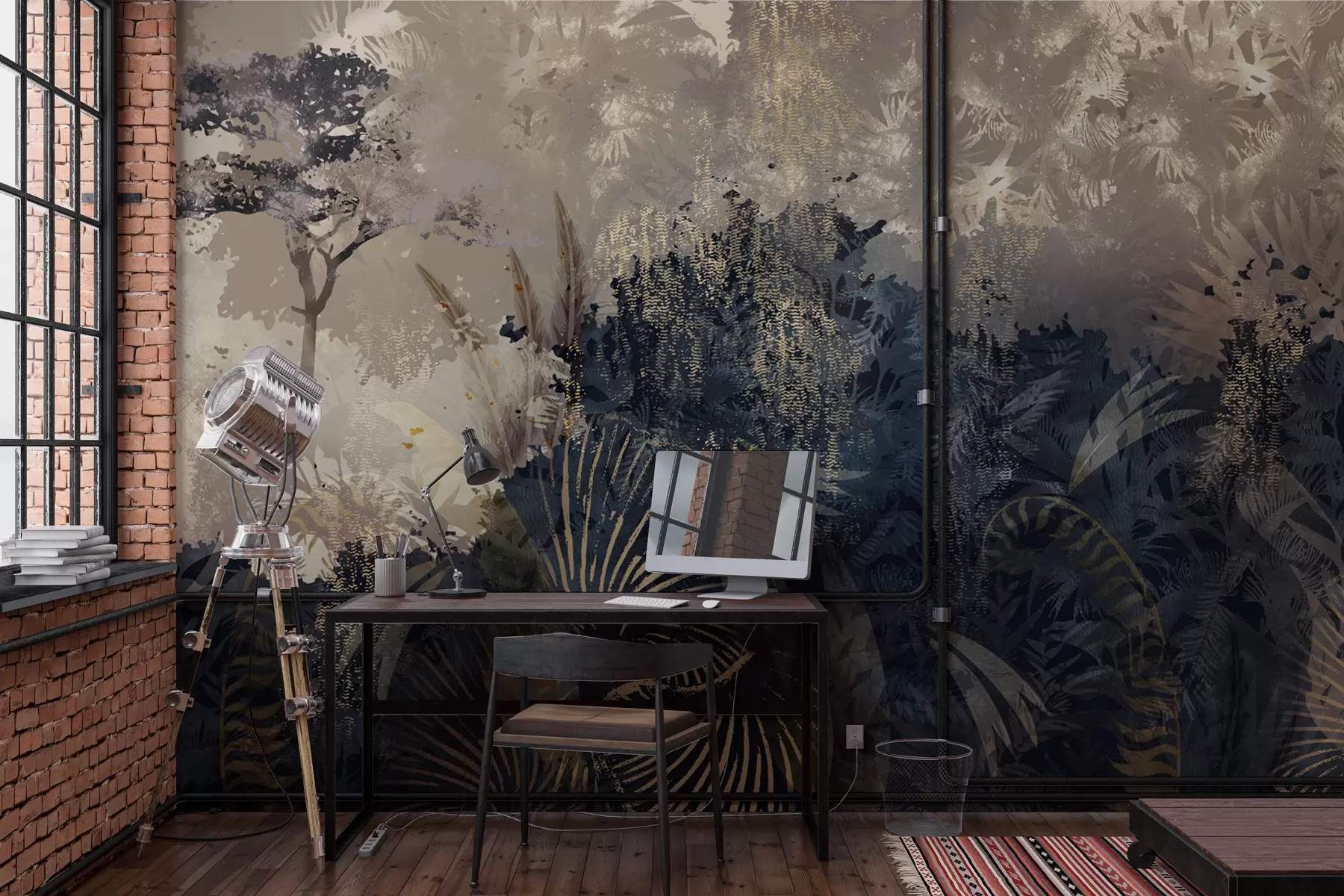 Valokuvatapetti Maaginen Afrikka, jossa on sademetsä ja vektorielementtejä, joissa on ruskea sävy w02643v1