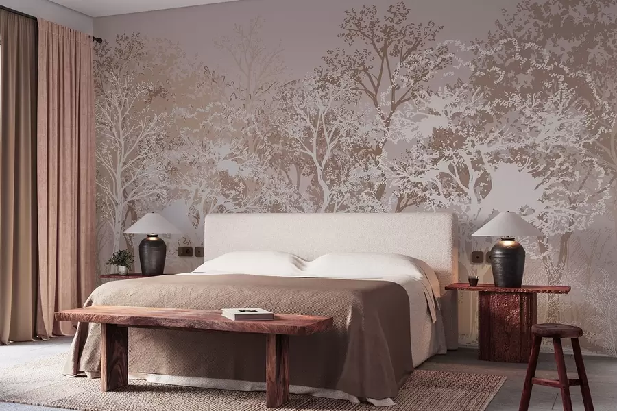 Valokuvatapetti Puut metsässä, minimalismi, luonto, beige väripaletti  w02930