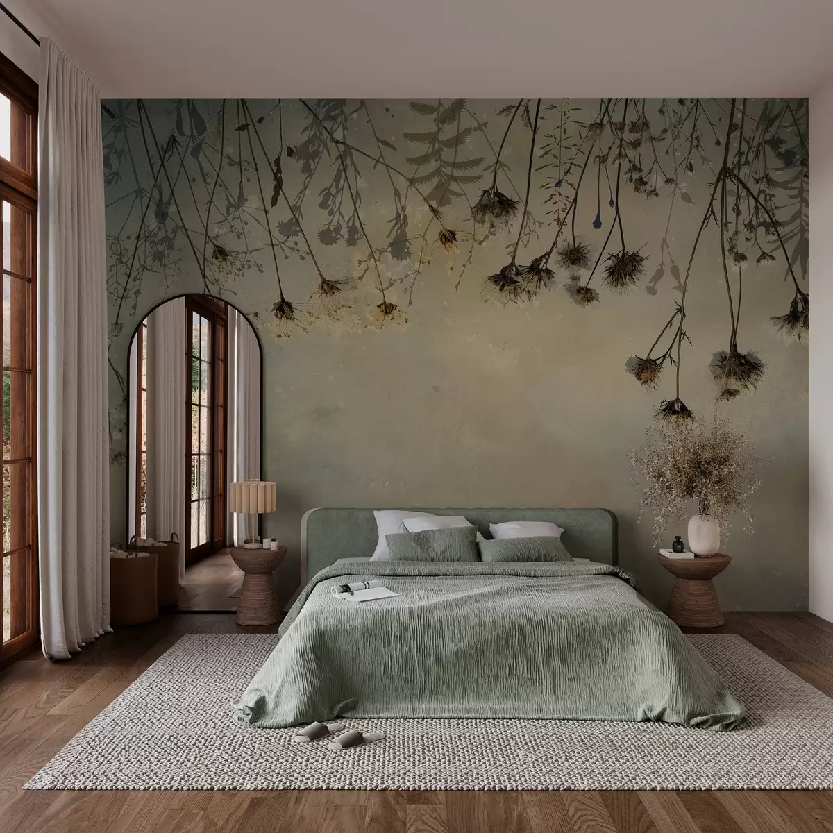 Valokuvatapetti Luonnonkukkia roikkuu ylhäältä lämpimissä väreissä w02877