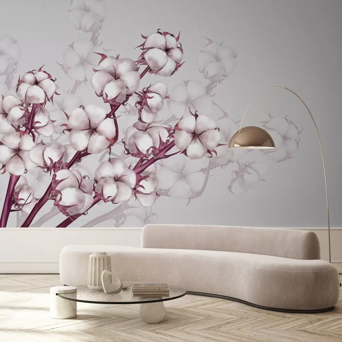 Valokuvatapetti Puuvillan oksat vaaleanpunaisissa väreissä w02969v1