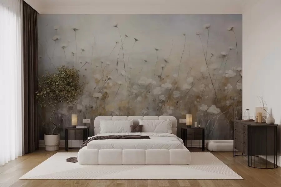 Valokuvatapetti Betoniseinä kukkia grunge-tyyliin w02972