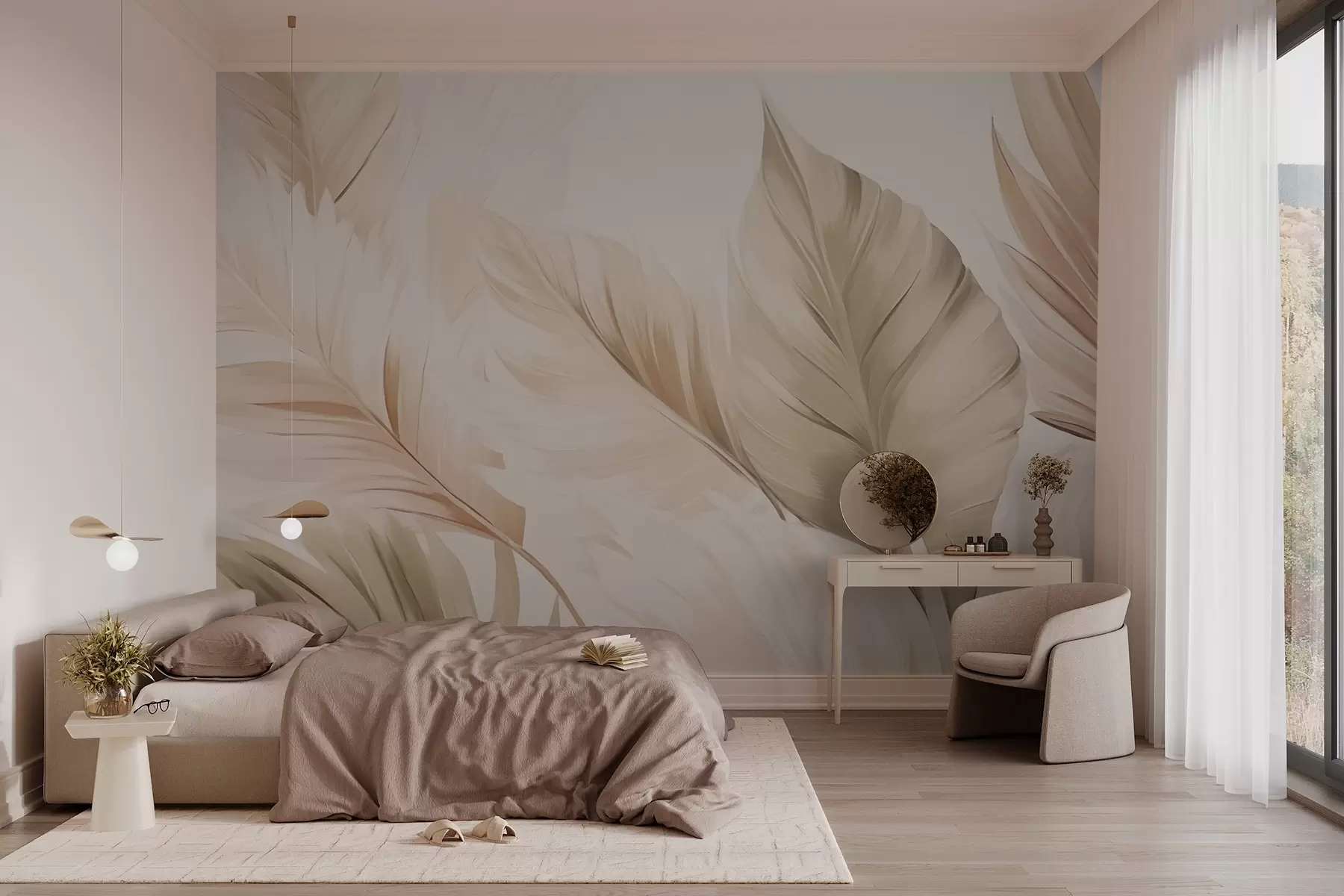 Valokuvatapetti Elegantti kuvio kevyistä lehdistä w02901