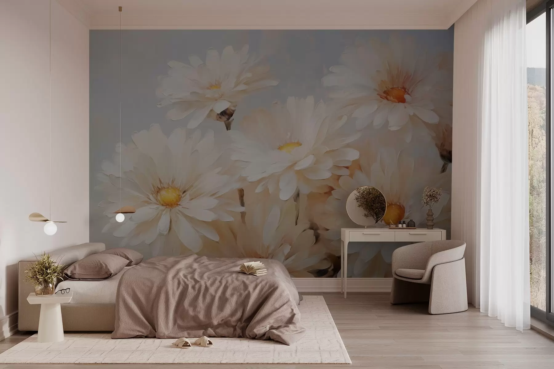 Valokuvatapetti Krysanteemit jäljitelmä öljymaalaus w03034