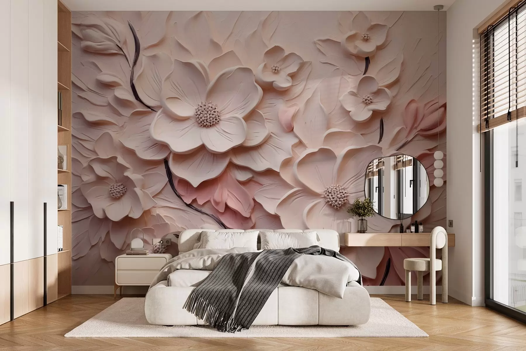 Valokuvatapetti Vaaleanpunainen abstrakti kukkia jäljitelmä siveltimenvedot w03038