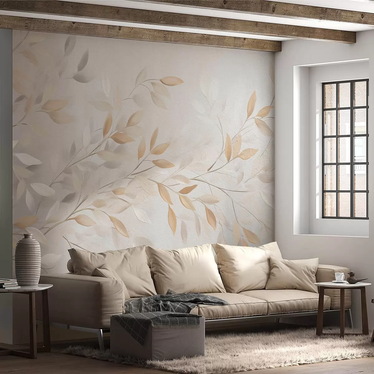 Valokuvatapetti Akvarelli oksat betonitaustalla w08730