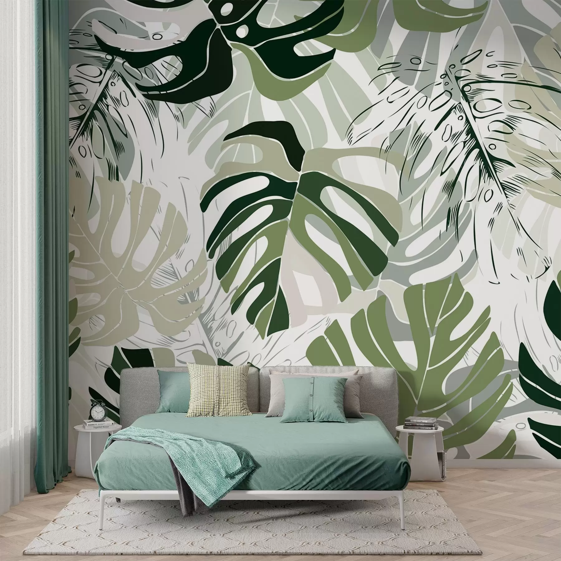 Valokuvatapetti Monstera lehdet graafiseen tyyliin w02995