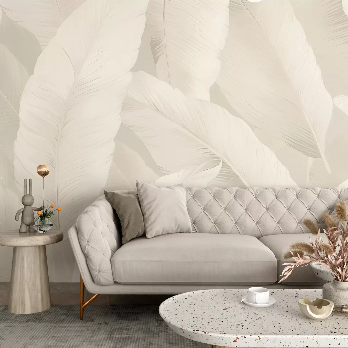 Valokuvatapetti Tyylikkäät banaaninlehdet pehmeissä kerman sävyissä, w03080