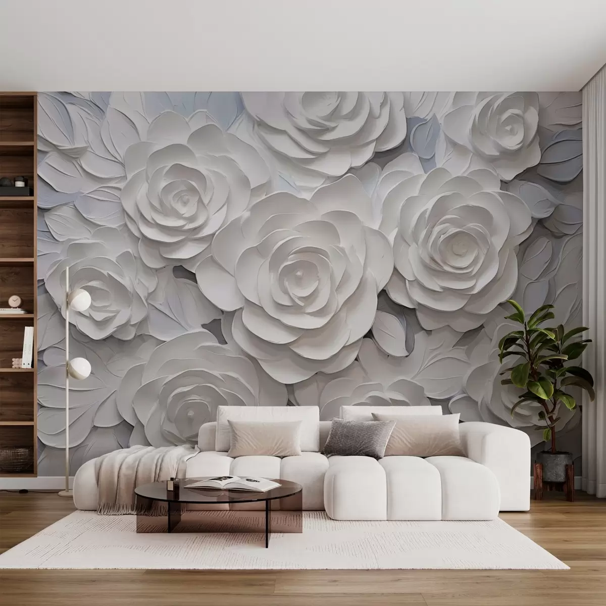 Valokuvatapetti Valkoiset abstraktit ruusut w03070