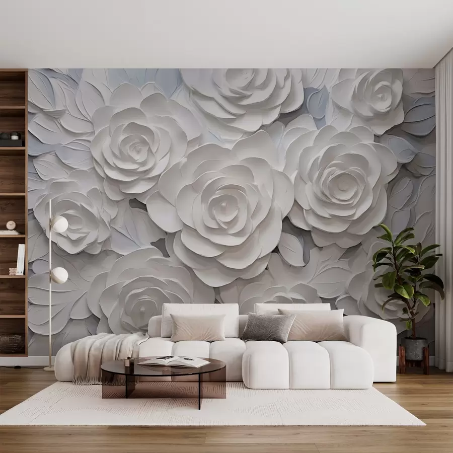 Valokuvatapetti Valkoiset abstraktit ruusut w03070