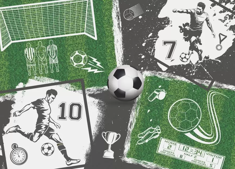 Valokuvatapetti Jalkapalloilijat, pallo ja kenttä w03121