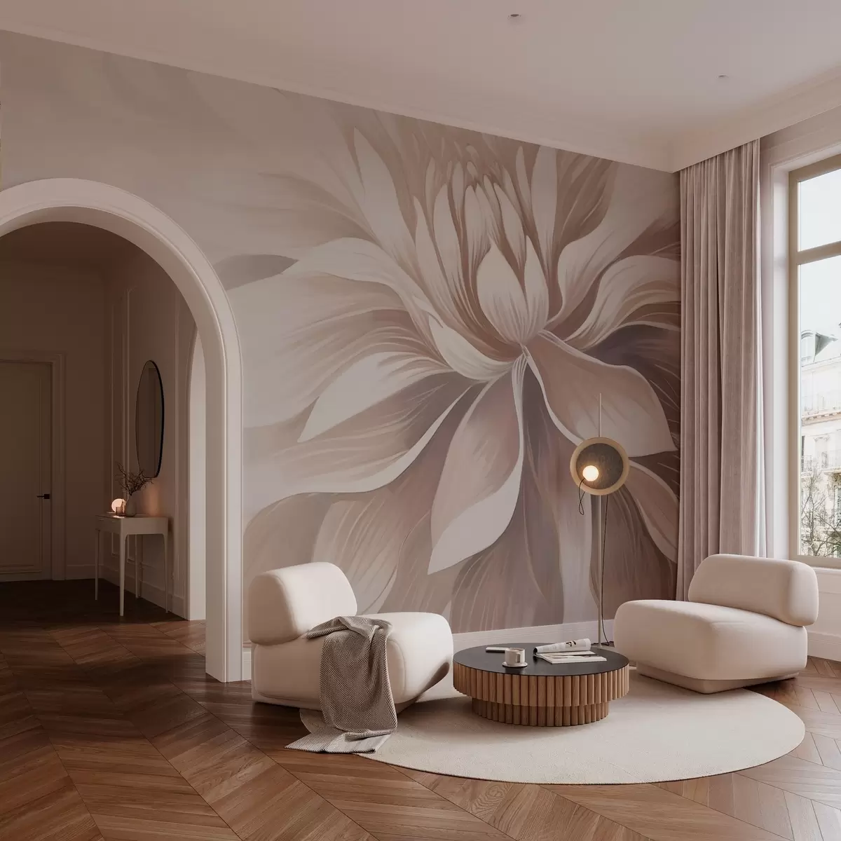 Valokuvatapetti Trendikäs pastelli kukka kevyessä sumussa w03128v1