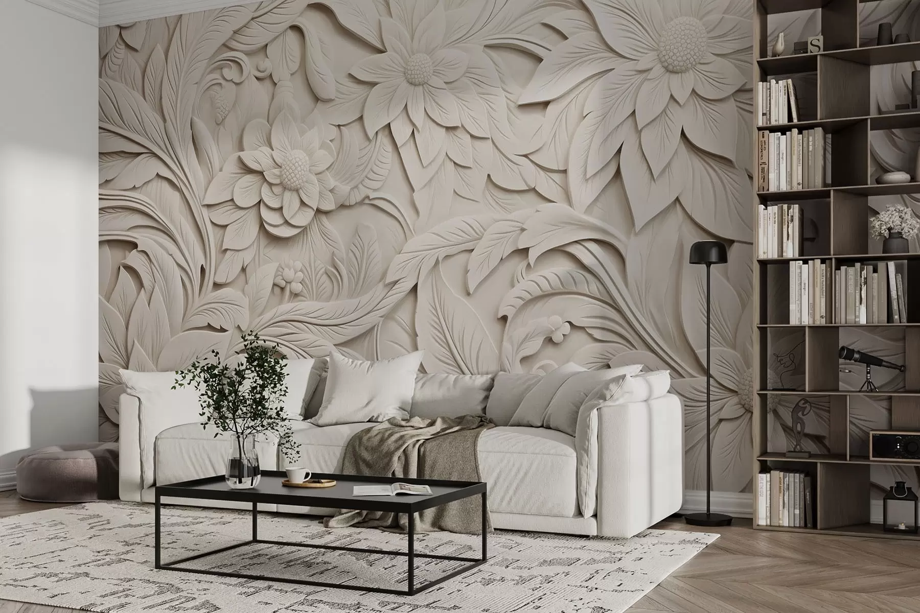 Valokuvatapetti Jäljitelmä listan beige w08789