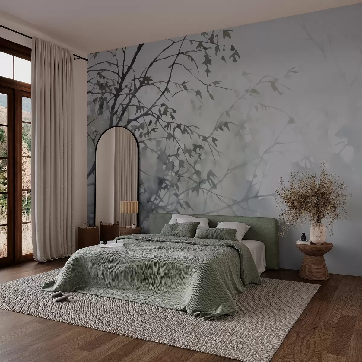 Valokuvatapetti Siluetteja puun oksat ja varjot jäljitelmä vesivärin w03175