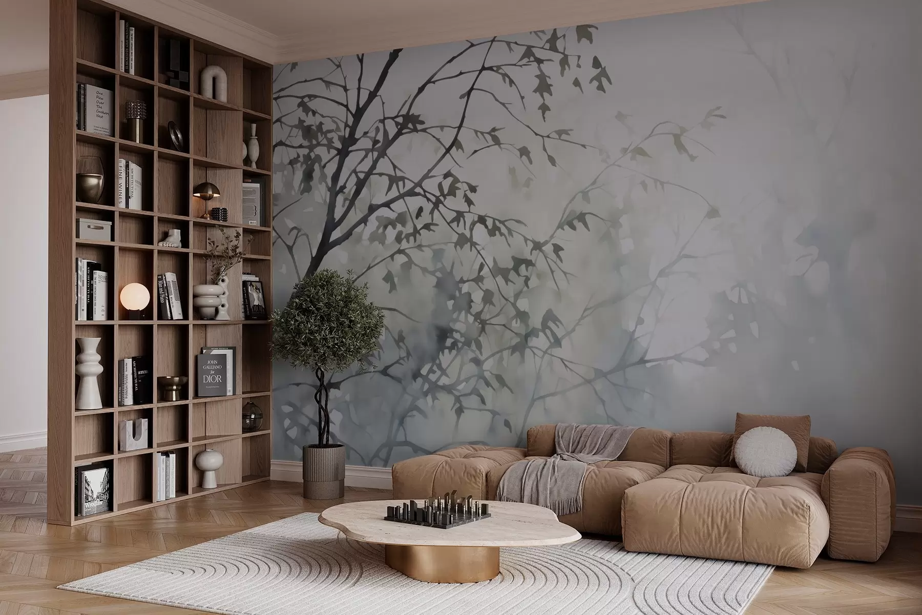 Valokuvatapetti Siluetteja puun oksat ja varjot jäljitelmä vesivärin w03175