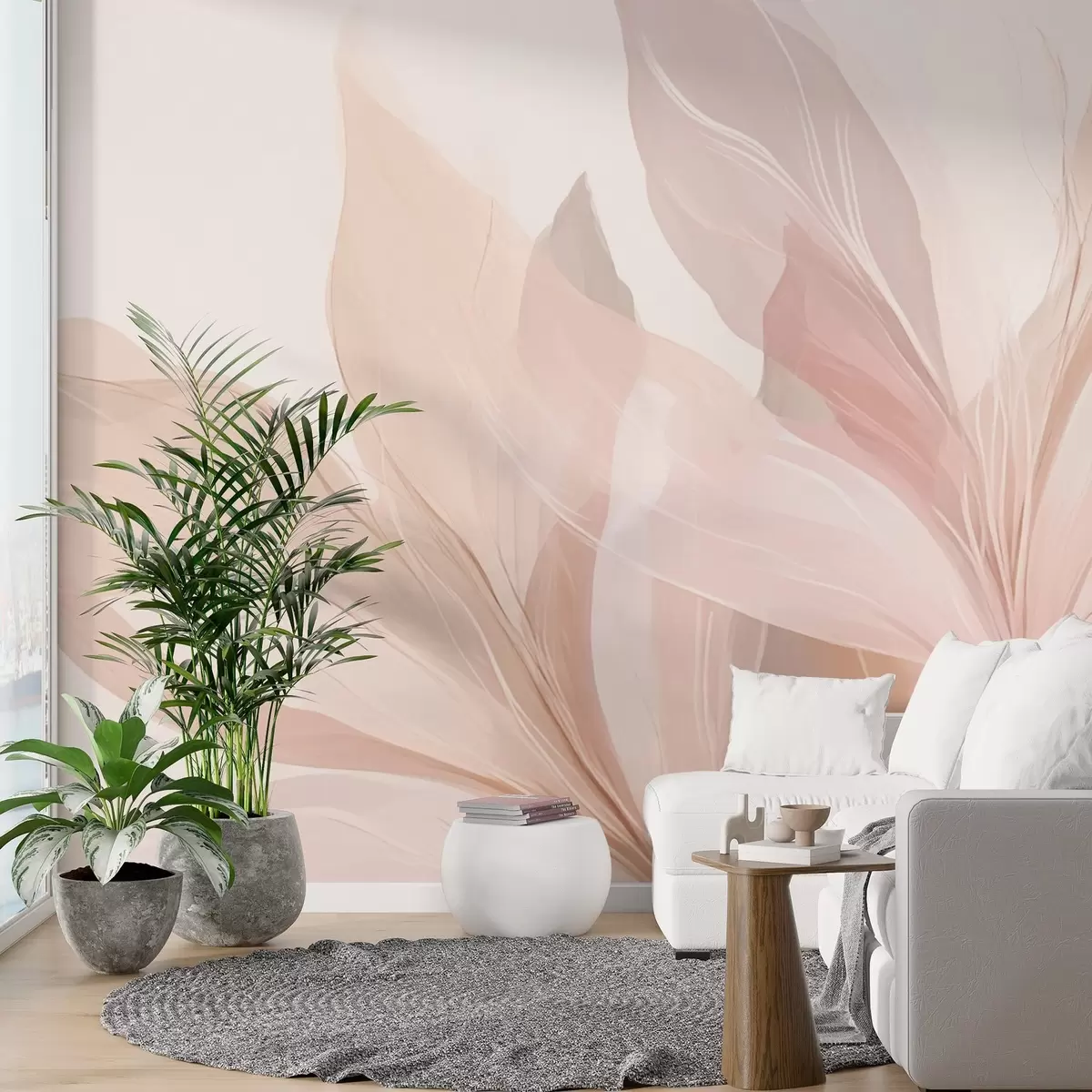 Valokuvatapetti Abstrakti kuva lehdistä vaaleissa väreissä w03135