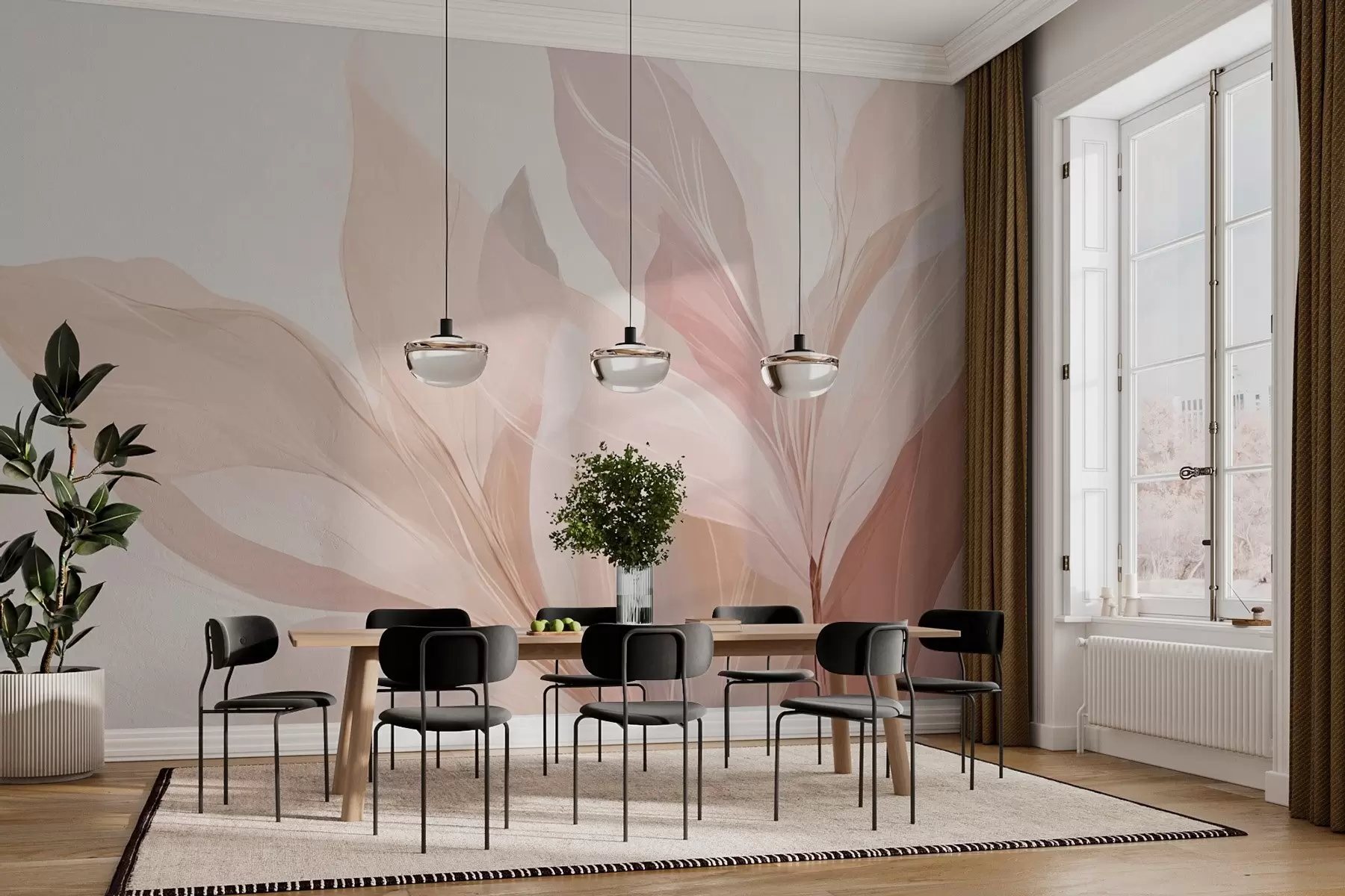 Valokuvatapetti Abstrakti kuva lehdistä vaaleissa väreissä w03135