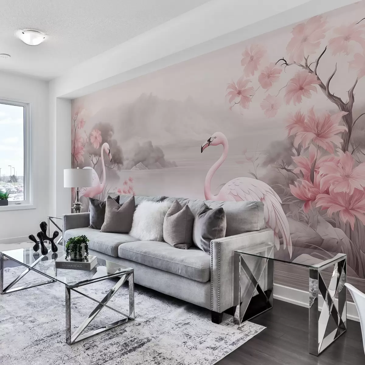 Valokuvatapetti Kaksi flamingot vedessä akvarellipiirustus w03196