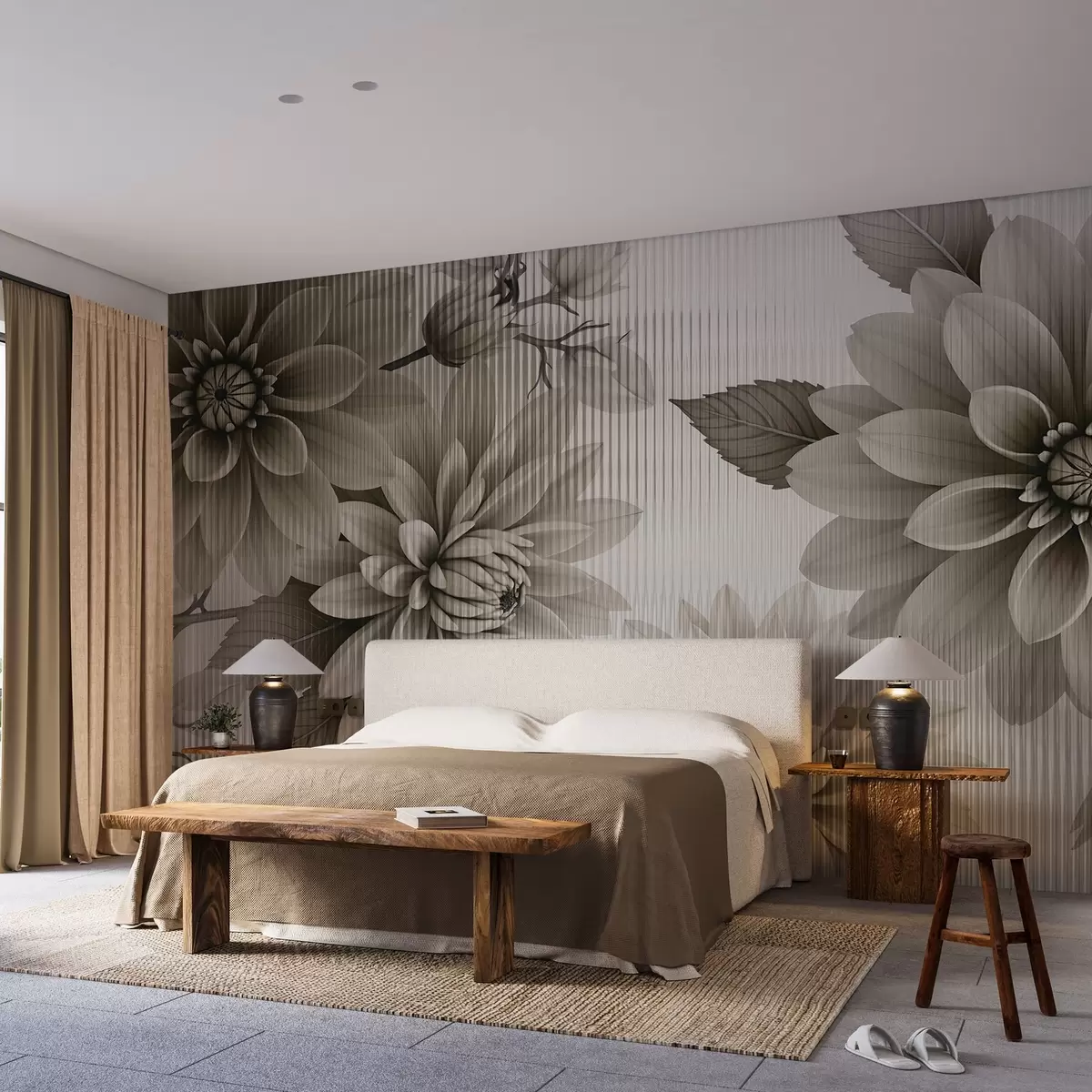 Valokuvatapetti Suuret kukat lasin takana w03197v1